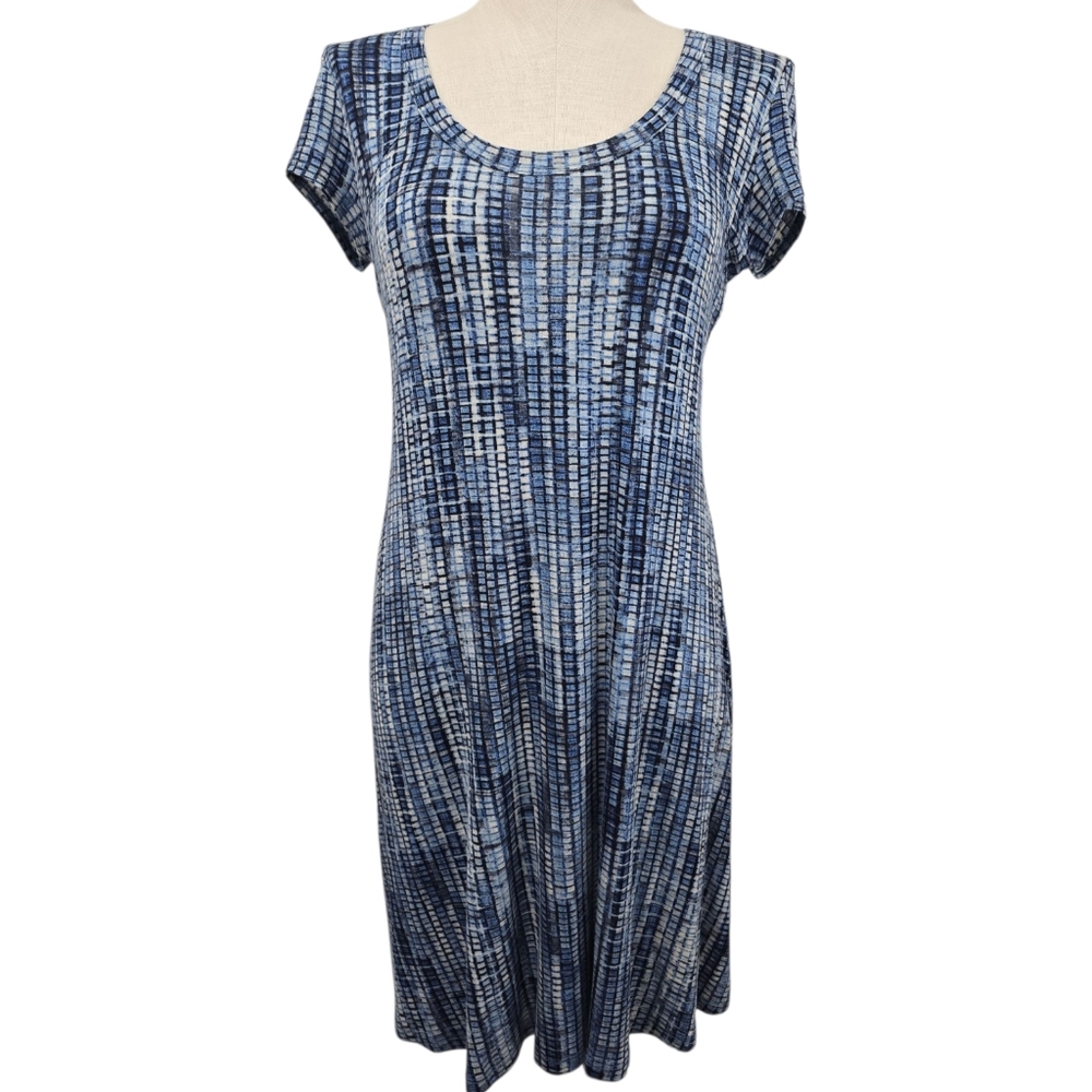 Karen Kane Blue Geometric Mini Dress S NWT Made in USA T-Shirt Dress Stretch